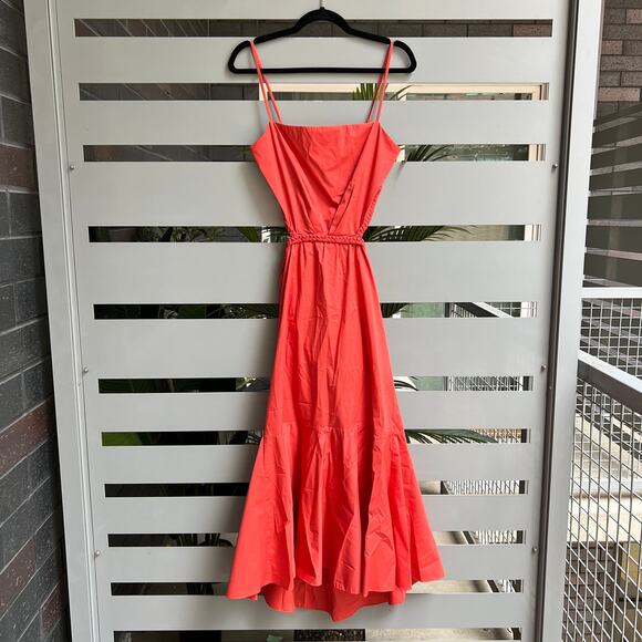 Johanna Ortiz Red Cut Out Poplin Midi Dress Size M - Picture 2 of 6